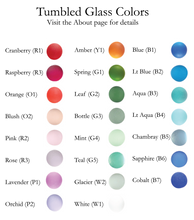 Load image into Gallery viewer, Color chart showing tumbled glass options
